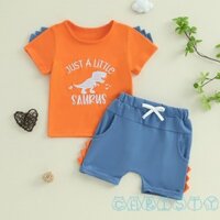 Cht-boys Quần Short Mùa Hè Bộ Tay Ngắn Cổ Tròn Chữ Khủng Long Thêu Áo Và Quần Short Màu Trơn Bộ