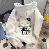 Chữ cái thu đông, áo hoodie in hình Hello Kitty dành cho cặp đôi, nam / nữ / học sinh cỡ lớn đơn giản giản giảm tuổi