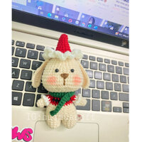 Chú chó đội nón noel bằng len handmade