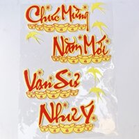 Chữ Chúc Mừng Năm Mới - Vạn sự như ý kèm đĩnh vàng, chim én bằng mút xốp nhũ dán kính, dán tường trang trí Tết, năm mới