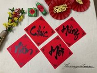 Chữ CMNM thư pháp in giấy nhung đỏ 20cm