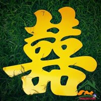 Chữ Hỷ,Chữ Song Hỷ Alu Gương Vàng.Trang Trí Tiệc Cưới.Trang Trí Xe Hoa.Chữ Cái Lồng