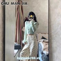 Chu MAN JIA Retro Sweet Floral Straight Jeans Quần ống rộng thông thường