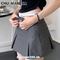 Chu MAN JIA Váy xếp ly sọc Váy hông nữ