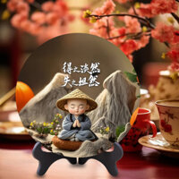 chú tiểu chú tiểu tụng kinh gõ mõ chú tiểu gõ mõ chú tiểu gõ mõ capybara Khung ảnh tu sĩ nhỏ phong cách cổ điển Zen, bộ Phật, trang trí phòng ở, vật trang trí có ý nghĩa, vật treo tròn chữa lành