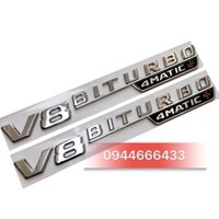Chữ V8biturbo bạc -Tem V8 biturbo 4matic - V8tubo mercedes - logo V8 turbo