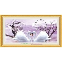 (chưa đính đá, chưa khung)Tranh đính đá Đồng hồ Uyên ương hạnh phúc 90x45