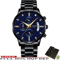 (CHUẨN MEN) Đồng Hồ Nam Chạy 6 Kim CRNAIRA JAPAN CR099 Mặt Đá Kim Dạ Quang Dây Đúc Đặc_Full Box