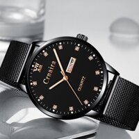 (CHUẨN MEN) Đồng Hồ Nam  CRNAIRA JAPAN Mặt Số Đính Đá 2 Lịch Chạy Dây Thép Lụa Cao Cấp _Full Box