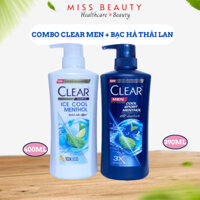 (Chuẩn Thái) Combo 2 chai Dầu gội Clear Men (390ml) + Bạc hà (400ml) Thái lan
