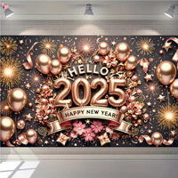 Chúc Mừng Năm Mới Biểu Ngữ 2025 Đen Hoa Hồng Vàng Chúc Mừng Năm Mới Ký Phông Nền Trang Trí Tường Sân Ngoài Trời Phông Nền Chụp Ảnh Nền Năm Mới Đêm Giao Thừa Cung Cấp Tiệc