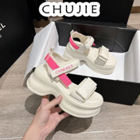 CHUJIE dép sandal nữ đi chơi dép bánh mì đế cao dép quai giày đế cao dép ulzzang 2024NEW mẫu mới Phong cách Độc đáo Năng động Đàn hồi tốt B98G0G9 20Z240516