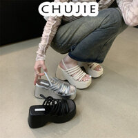CHUJIE giày cao gót nữ sandal nữ đế cao đi chơi cao gót mũi hở mẫu mới Đàn hồi Chống trơn trượt Đế êm Đế chống trơn trượt FGL244142T 19Z240507