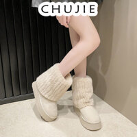 CHUJIE giày đi tuyết boot cổ lông Bốt Đi Tuyết Dày Đế Dày Tăng Chiều Cao Linh hoạt Phong cách Cá tính Lịch sự FXD24A0O6B 43Z241025