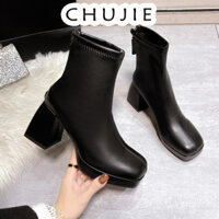 CHUJIE giày nữ boot cao cổ nữ bốt cao cổ Đế chống sốc Chống thấm nước Dễ dàng phối đồ Lịch sự FSX23A1306 29Z240720