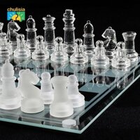 chulisia Bộ cờ vua thủy tinh, Thiết kế thanh lịch - Kính - 32 miếng mờ và trong suốt - Đáy nỉ