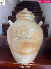 Chum sành 20 lit, mã CS144, không men, khử độc, chữ tài lộc nổi, có 2 quai, chum ngâm rượu, gốm bát tràng, tinh vân