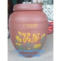 Chum sành đựng gạo nước vẽ sen gốm Bát Tràng