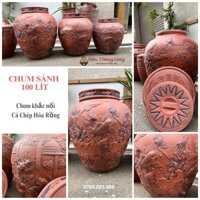 Chum Sành Đựng Rượu 100 Lít Khắc Nổi Cá Chép Vượt Vũ Môn
