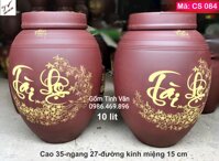 Chum sành không men 10 lit, mã CS084, dung tích 10 lit, chất liệu gốm tử sa bát tràng cao cấp, khử độc nhanh, khử andehit, ngâm rượu ngon, giá báo cho 1 chiếc, cao 35-ngang 27-đường kính miệng 15 cm, bình ngâm rượu loại tốt