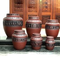 Chum sành ngâm rượu cao cấp loại 1 Bát Tràng không tráng men hoa văn Trống Đồng 20L; 10L; 5L