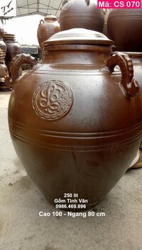 Chum sành ngâm rượu ngon 250 lit, mã CS070, cao 100 ngang 80 cm, bình gốm ngâm rượu khử độc, làm mát rượu, vò rượu tốt, bền đẹp, gốm bát tràng tinh vân