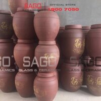 Chum Sành Ngâm Rượu Tài Lộc 2 Nắp 30 Lít | Chum Sành Bát Tràng Không Tráng Men