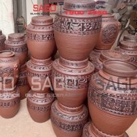 Chum Sành Ngâm Rượu Trống Đồng Đông Sơn Âu Lạc 20 Lít | Chum Sành Bát Tràng Không Tráng Men