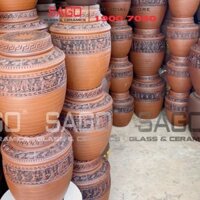 Chum Sành Ngâm Rượu Trống Đồng Đông Sơn Âu Lạc 10 Lít | Chum Sành Bát Tràng Không Tráng Men