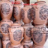 Chum Sành Ngâm Rượu Tứ Linh 20 Lít | Chum Sành Bát Tràng Không Tráng Men