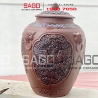 Chum Sành Ngâm Rượu Tứ Linh 30 Lít | Chum Sành Bát Tràng Không Tráng Men