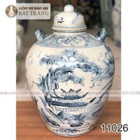 Chum Sứ Ngâm Rượu Vẽ Sơn Thủy Màu Chàm 20L Bát Tràng – 11026