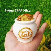 Chum vàng chữ TÀI / LỘC / PHÁT (gồm 1 chum trắng + 15 hạt gốm mèo + 100 xu vàng 13mm)