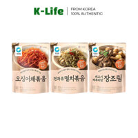 Chung Jung One | Dòng đĩa phụ Hàn Quốc | Dải mực đông lạnh 60g / Cá cơm đông lạnh có hạt 60g / Thịt bò và trứng cút Jangjorim 130g | Thực phẩm Hàn Quốc