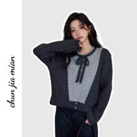 Chunjiamian nữ dệt kim nối Hàn Quốc thích hợp áo len nơ mỏng áo khoác ngắn