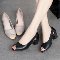 Chunky Gót Giày Moccasin Sandal Nữ Mặc Ngoài Mới Trung Niên Mẹ Giày Chống Trơn Trượt Nữ Miệng Cá Giày
