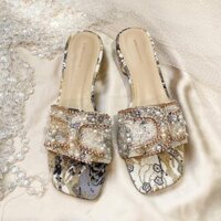 Chunky Gót Giày Sandal Nữ Mùa Hè Ngoài Mặc Thời Trang Đi Chơi Bằng Nữ Kim Cương Giả Giày Dép Lật 2022 Phong Cách Mới Mùa Hè