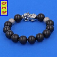 Chuỗi đeo tay gỗ Mun 12 ly - Vòng đeo tay Tỳ Hưu inox