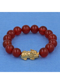 Chuỗi đeo tay thạch anh đỏ 12 ly - cẩn Tỳ Hưu inox vàng VTAOTHV12 - hợp mệnh Hỏa, mệnh Thổ