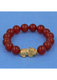 Chuỗi đeo tay thạch anh đỏ 12 ly - cẩn Tỳ Hưu inox vàng VTAOTHV12 - hợp mệnh Hỏa, mệnh Thổ