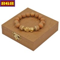 Chuỗi gỗ hoàng đàn 12 ly charm tỳ hưu inox, vòng tay chuỗi hạt kèm hộp