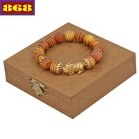 Chuỗi gỗ hoàng đàn 12 ly charm tỳ hưu inox, vòng tay chuỗi hạt kèm hộp