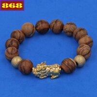 Chuỗi gỗ huỳnh đàn 12 ly charm tỳ hưu inox inox, vòng tay chuỗi hạt