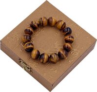 Chuỗi hạt đeo tay đá mắt hổ vàng đen 14 ly - Vòng chuỗi đeo tay đá phong thủy - 14 ly 15 hạt - Kèm hộp gỗ