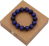 Chuỗi hạt đeo tay đá mắt hổ xanh đen 14 ly - Vòng chuỗi đeo tay đá phong thủy - 14 ly 14 hạt - Kèm hộp gỗ