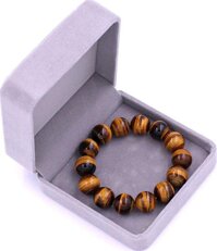 Chuỗi hạt đeo tay đá mắt hổ vàng đen 14 ly - Vòng chuỗi đeo tay đá phong thủy - 14 ly 15 hạt - Kèm hộp nhung