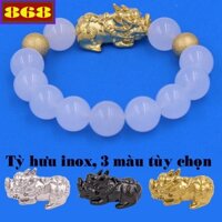 chuỗi hạt đeo tay đá trắng charm tỳ hưu 2 bi