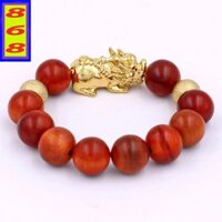 Chuỗi hạt đeo tay Gỗ Đỏ 15 ly - Vòng đeo tay Tỳ Hưu inox vàng - Vòng đeo tay size lớn