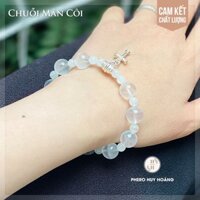Chuỗi Hạt Mân Côi bằng đá - Vòng tay đá tinh thể trắng - Thánh Giá Bạc nguyên chất