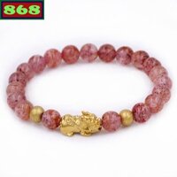 Chuỗi tay đá dâu tây 6 ly charm tỳ hưu inox vàng VTADTTHHBV6, size S, vòng tay hạt chuỗi